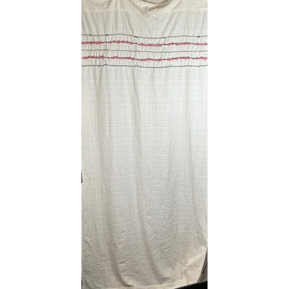 Anthropologie Embroidered Pom Pom Curtain Panel Pair Cream Ivory 50x96 Boho